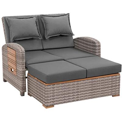 Greemotion Rattan-Lounge Bahia Tobago, Gartensofa mit Bettfunktion, inkl. Hocker, Grau, Holzfarben Greemotion Rattan-Lounge Bahia Tobago, Gartensofa mit Bettfunktion, inkl. Hocker, Grau, Holzfarben