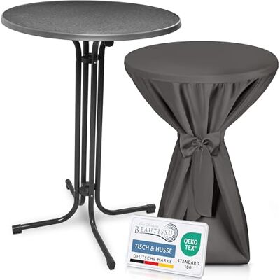 Beautissu Stehtisch klappbar mit Stehtischhusse & Schleifenband rund 80cm Grauer Tisch Husse Anthrazit wetterbeständig Outdoor Bistrotisch kratzfest UV-beständig rutschfest waschbar Bellini Beautissu Stehtisch klappbar mit Stehtischhusse & Schleifenband rund 80cm Grauer Tisch Husse Anthrazit wetterbeständig Outdoor Bistrotisch kratzfest UV-beständig rutschfest waschbar Bellini