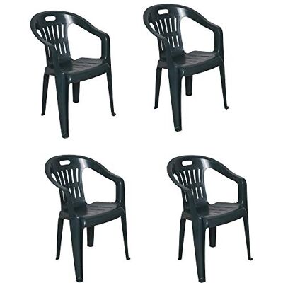 Dmora 4er Set Gartenstühle Bisceglie, Gartensitz, Für drinnen und draußen, Mit Armlehnen und stapelbar, Made in Italy, 56x55 h78 cm, Grün Dmora 4er Set Gartenstühle Bisceglie, Gartensitz, Für drinnen und draußen, Mit Armlehnen und stapelbar, Made in Italy, 56x55 h78 cm, Grün