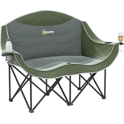 Outsunny Faltstuhl 2 Sitzer Faltbar Campingstuhl Getränkehalter Grün Tragetasche, Klappstuhl, Bis 250kg Belastbar, Leicht Gepolstert, Angelstuhl, Gartenstuhl, Garten Camping Strand Outdoor Outsunny Faltstuhl 2 Sitzer Faltbar Campingstuhl Getränkehalter Grün Tragetasche, Klappstuhl, Bis 250kg Belastbar, Leicht Gepolstert, Angelstuhl, Gartenstuhl, Garten Camping Strand Outdoor