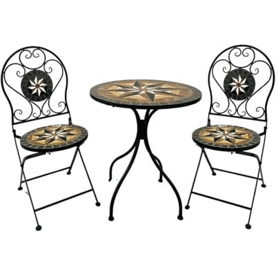 Wohnando Bistroset Casper Mosaiktisch mit 2 Klappstühlen, Balkonmöbel Mediterranes Mosaik-Design, wetterfester Metallrahmen, klappbar & platzsparend – ideal für Balkon, Terrasse & Camping Wohnando Bistroset Casper Mosaiktisch mit 2 Klappstühlen, Balkonmöbel Mediterranes Mosaik-Design, wetterfester Metallrahmen, klappbar & platzsparend – ideal für Balkon, Terrasse & Camping