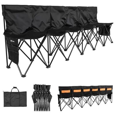 VEVOR tragbare Mannschaftsbank Sitzbank Campingbank (6 Personen) mit Seitentaschen & Tragetasche & Rückentasche, Klappbank mit Rückenlehne, Seitenbank für Fußball Baseball Outdoor Schwarz VEVOR tragbare Mannschaftsbank Sitzbank Campingbank (6 Personen) mit Seitentaschen & Tragetasche & Rückentasche, Klappbank mit Rückenlehne, Seitenbank für Fußball Baseball Outdoor Schwarz