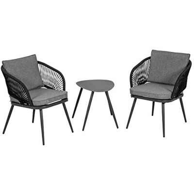 Greemotion Balkon-Set Lyon, 3-teilig, Bistro-Set aus Stahl mit Textilene-Ropes, Anthrazit Greemotion Balkon-Set Lyon, 3-teilig, Bistro-Set aus Stahl mit Textilene-Ropes, Anthrazit