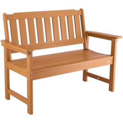 VEVOR Gartenbank Gartenmöbel Bänke 128 cm 363 kg Tragkraft für 2-3 Personen, wetterfester Kunststoffrahmen mit Rückenlehne und Breiten Armlehnen, Terrassenbank für Garten Park Hof Holzfarbe VEVOR Gartenbank Gartenmöbel Bänke 128 cm 363 kg Tragkraft für 2-3 Personen, wetterfester Kunststoffrahmen mit Rückenlehne und Breiten Armlehnen, Terrassenbank für Garten Park Hof Holzfarbe