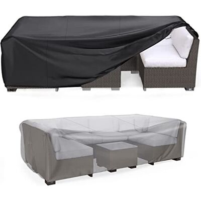 Mrrihand Abdeckung für Terrassenmöbel, wasserdicht, für den Außenbereich, strapazierfähig, 600D-Tisch- und Stuhl-Set, Bezug 349,8 cm L x 218,4 cm B x 71,1 cm H Mrrihand Abdeckung für Terrassenmöbel, wasserdicht, für den Außenbereich, strapazierfähig, 600D-Tisch- und Stuhl-Set, Bezug 349,8 cm L x 218,4 cm B x 71,1 cm H