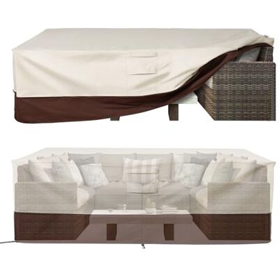 Vailge Wasserdichte Abdeckung für Terrassenmöbel mit gepolsterten Griffen, Terrassen-/Outdoor-Tischabdeckung, Terrasse/Outdoor, Esstisch, rechteckige Tischstühle, klein, Beige und Braun Vailge Wasserdichte Abdeckung für Terrassenmöbel mit gepolsterten Griffen, Terrassen-/Outdoor-Tischabdeckung, Terrasse/Outdoor, Esstisch, rechteckige Tischstühle, klein, Beige und Braun