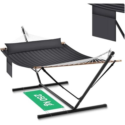 WOLTU Hängematte mit Gestell für 2 Personen 250kg Anthrazit mit Gestell; Seitentasche; Kissen; Outdoor; 250kg; für 2 Personen WOLTU Hängematte mit Gestell für 2 Personen 250kg Anthrazit mit Gestell; Seitentasche; Kissen; Outdoor; 250kg; für 2 Personen