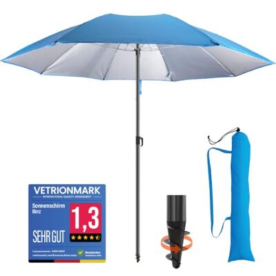 4smile Sonnenschirm Strand Ø 180 cm, Blau UPF 50+ Strandschirm, sicherer Sonnenschutz Strand, Strandschirm windfest stabil Sonnenschirm mit Schutzhülle 4smile Sonnenschirm Strand Ø 180 cm, Blau UPF 50+ Strandschirm, sicherer Sonnenschutz Strand, Strandschirm windfest stabil Sonnenschirm mit Schutzhülle