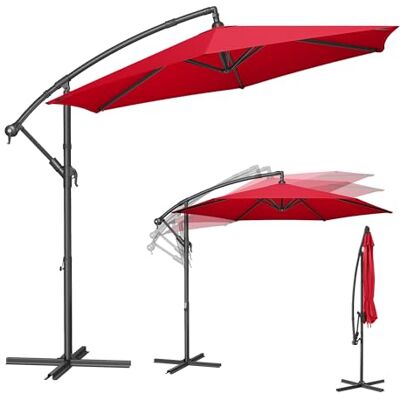 SONGMICS Sonnenschirm, Ampelschirm 300 cm d, mit Ständer, UV-Schutz UPF 50+ Balkonschirm, mit Kurbel zum Öffnen und Schließen, für Terrasse, Garten, rot, SHELD Kollektion GPU116R01 SONGMICS Sonnenschirm, Ampelschirm 300 cm d, mit Ständer, UV-Schutz UPF 50+ Balkonschirm, mit Kurbel zum Öffnen und Schließen, für Terrasse, Garten, rot, SHELD Kollektion GPU116R01