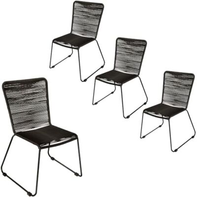 SAM Loreno 4er Set Outdoor Seilstuhl ISRA, Schwarz, stapelbare Gartenstühle Seilbespannung aus Polyester, schwarzes Eisen-Gestell, Modernes Rope Chair Design für Garten, Balkon & Terrasse SAM Loreno 4er Set Outdoor Seilstuhl ISRA, Schwarz, stapelbare Gartenstühle Seilbespannung aus Polyester, schwarzes Eisen-Gestell, Modernes Rope Chair Design für Garten, Balkon & Terrasse