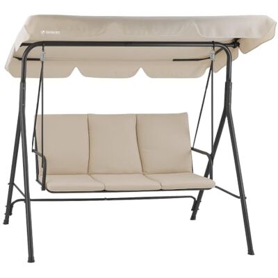 HinHocker Hollywoodschaukel 3-Sitzer mit Sonnendach bis 250 kg belastbar Schwingliege, Schaukelbank Outdoor Gartenschaukel, Swing Chair Softschaukel, Verandaschaukel, Outdoor Sitz (Beige) HinHocker Hollywoodschaukel 3-Sitzer mit Sonnendach bis 250 kg belastbar Schwingliege, Schaukelbank Outdoor Gartenschaukel, Swing Chair Softschaukel, Verandaschaukel, Outdoor Sitz (Beige)