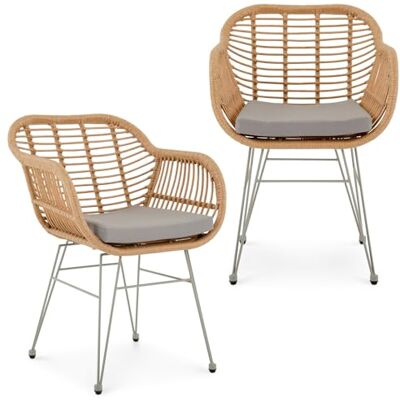 IDIMEX Gartenstühle Paramo im 2er Set aus Polyrattan, Natur/grau moderner Esszimmerstuhl in Rattan Optik, Küchenstuhl mit Sitzkissen, Korbstuhl mit robustem Metallgestell IDIMEX Gartenstühle Paramo im 2er Set aus Polyrattan, Natur/grau moderner Esszimmerstuhl in Rattan Optik, Küchenstuhl mit Sitzkissen, Korbstuhl mit robustem Metallgestell