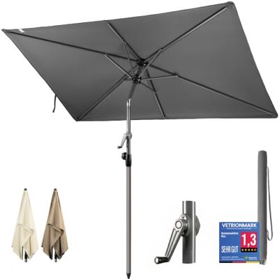 4smile Sonnenschirm Balkon mit Kurbel 210 × 140 cm, Anthrazit Sonnenschirm rechteckig, Balkonschirm mit UV 50+, Sonnenschutz Balkon mit Schutzhülle, knickbar und höhenverstellbar 4smile Sonnenschirm Balkon mit Kurbel 210 × 140 cm, Anthrazit Sonnenschirm rechteckig, Balkonschirm mit UV 50+, Sonnenschutz Balkon mit Schutzhülle, knickbar und höhenverstellbar