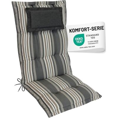 Herlag Hochlehner-Gartenstuhlauflage AVA 123x50x9cm Extra Dicke Sitzauflage 9 cm mit Kopfpolster Polsterauflage mit Deluxe-Komfort Öko Tex 100 1 Polster Gestreift Herlag Hochlehner-Gartenstuhlauflage AVA 123x50x9cm Extra Dicke Sitzauflage 9 cm mit Kopfpolster Polsterauflage mit Deluxe-Komfort Öko Tex 100 1 Polster Gestreift