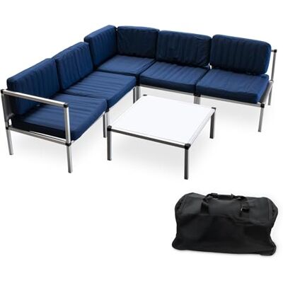 Spetebo Aluminium Sitzgarnitur variabel aufstellbar tragbar mit Trolley 6-teilig Lounge Set aus 5 Sitzen + 1 Tisch mit aufblasbaren Kissen in blau – Garten Garnitur Sitzgruppe Sitzecke wetterfest Spetebo Aluminium Sitzgarnitur variabel aufstellbar tragbar mit Trolley 6-teilig Lounge Set aus 5 Sitzen + 1 Tisch mit aufblasbaren Kissen in blau – Garten Garnitur Sitzgruppe Sitzecke wetterfest