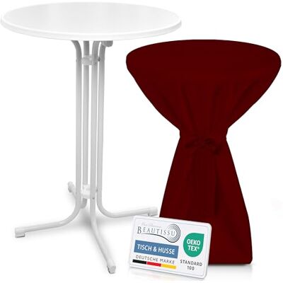 Beautissu Stehtisch klappbar mit Stehtischhusse & Schleifenband rund 80cm Weißer Tisch Husse Bordeaux wetterbeständig Outdoor Bistrotisch kratzfest UV-beständig rutschfest waschbar Bellini Beautissu Stehtisch klappbar mit Stehtischhusse & Schleifenband rund 80cm Weißer Tisch Husse Bordeaux wetterbeständig Outdoor Bistrotisch kratzfest UV-beständig rutschfest waschbar Bellini