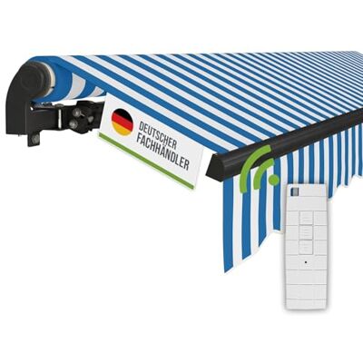 empasa Elektrische Gelenkarmmarkise 'Start Plus' Markise Sonnenmarkise Sonnenschutz, komplett vormontiert, Verschiedene Größen und Farben, Farbe:blau/weiß gestreift, Größe:250 x 200 cm empasa Elektrische Gelenkarmmarkise 'Start Plus' Markise Sonnenmarkise Sonnenschutz, komplett vormontiert, Verschiedene Größen und Farben, Farbe:blau/weiß gestreift, Größe:250 x 200 cm