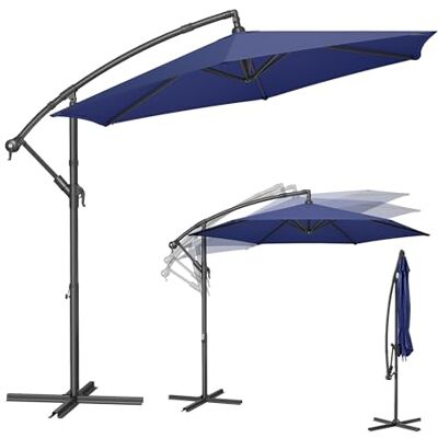 SONGMICS Sonnenschirm, Ampelschirm 300 cm d, mit Ständer, UV-Schutz UPF 50+ Balkonschirm, mit Kurbel zum Öffnen und Schließen, für Terrasse, Garten, marineblau, SHELD Kollektion GPU116L01 SONGMICS Sonnenschirm, Ampelschirm 300 cm d, mit Ständer, UV-Schutz UPF 50+ Balkonschirm, mit Kurbel zum Öffnen und Schließen, für Terrasse, Garten, marineblau, SHELD Kollektion GPU116L01