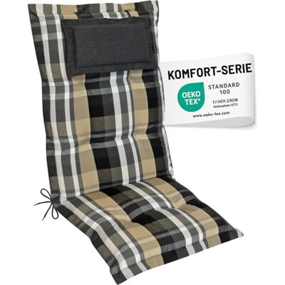 Herlag Hochlehner-Gartenstuhlauflage AVA 123x50x9cm Extra Dicke Sitzauflage 9 cm mit Kopfpolster Polsterauflage mit Deluxe-Komfort Öko Tex 100 1 Polster Beige Kariert Herlag Hochlehner-Gartenstuhlauflage AVA 123x50x9cm Extra Dicke Sitzauflage 9 cm mit Kopfpolster Polsterauflage mit Deluxe-Komfort Öko Tex 100 1 Polster Beige Kariert