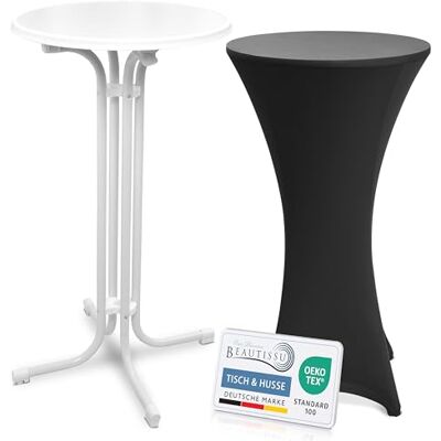 Beautissu Weißer Stehtisch klappbar 60cm mit Stretch Stehtischhusse Schwarz kratzfest UV- & wetterbeständig Husse rutschfest waschbar & bügelfrei Outdoor Bistrotisch Partytisch Bellini & Stella Beautissu Weißer Stehtisch klappbar 60cm mit Stretch Stehtischhusse Schwarz kratzfest UV- & wetterbeständig Husse rutschfest waschbar & bügelfrei Outdoor Bistrotisch Partytisch Bellini & Stella