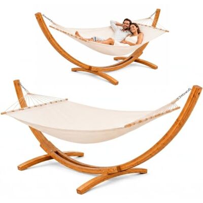 AMANKA XXL Hängematte mit Gestell 325 cm – Robustes Outdoor Hängemattengestell aus Holz inklusive Beiger Stabhängematte für Zwei Personen – Komfortables Relax Set für Garten Terrasse oder Balkon AMANKA XXL Hängematte mit Gestell 325 cm – Robustes Outdoor Hängemattengestell aus Holz inklusive Beiger Stabhängematte für Zwei Personen – Komfortables Relax Set für Garten Terrasse oder Balkon