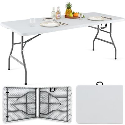 COSTWAY Gartentisch 180x75cm, Campingtisch klappbar, Klapptisch mit HDPE-Tischplatte & Tragegriff, Balkontisch für 6-8 Personen, Partytisch, Buffettisch für Garten, Terrasse und Balkon (Weiß) COSTWAY Gartentisch 180x75cm, Campingtisch klappbar, Klapptisch mit HDPE-Tischplatte & Tragegriff, Balkontisch für 6-8 Personen, Partytisch, Buffettisch für Garten, Terrasse und Balkon (Weiß)