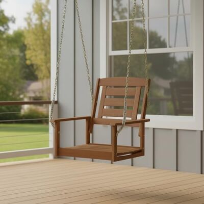 Furinno TIOMAN Verandaschaukel, einzelne hängende Outdoor-Holzschaukel mit Kette, für Terrasse, Garten, Veranda, Helles Holz Furinno TIOMAN Verandaschaukel, einzelne hängende Outdoor-Holzschaukel mit Kette, für Terrasse, Garten, Veranda, Helles Holz