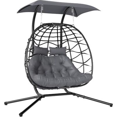 Outsunny Hängesessel mit Gestell faltbar für 2 Personen 260kg Dunkelgrau Hängekorb mit Kissen, Sonnenschutzdach, Polyrattan Hängestuhl, Outdoor Hängeschaukel, Sessel für Balkon Terrasse Outsunny Hängesessel mit Gestell faltbar für 2 Personen 260kg Dunkelgrau Hängekorb mit Kissen, Sonnenschutzdach, Polyrattan Hängestuhl, Outdoor Hängeschaukel, Sessel für Balkon Terrasse