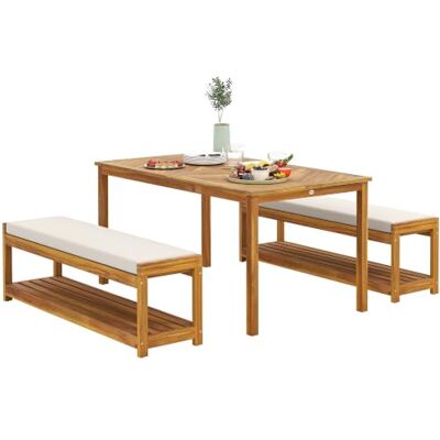 Outsunny 3 TLG. Gartenmöbel-Set Akazienholz Sitzgarnitur Esstisch Teak Mit Schirmloch, 2 Bänke, Balkonmöbel-Set, Gartengarnitur für Balkon, Terrasse Outsunny 3 TLG. Gartenmöbel-Set Akazienholz Sitzgarnitur Esstisch Teak Mit Schirmloch, 2 Bänke, Balkonmöbel-Set, Gartengarnitur für Balkon, Terrasse