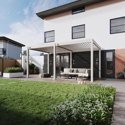 Weide SONNENSCHUTZ Weide Classic Aluminium Pergola 3x5,3 m Sand freistehend Witterungsbeständiger Pavillon mit verstellbarem Lamellendach, Handkurbel & Wasserablauf für Garten & Terrasse in Sand. Weide SONNENSCHUTZ Weide Classic Aluminium Pergola 3x5,3 m Sand freistehend Witterungsbeständiger Pavillon mit verstellbarem Lamellendach, Handkurbel & Wasserablauf für Garten & Terrasse in Sand.