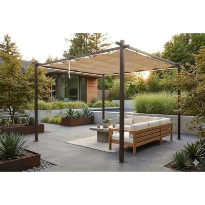 Jet-Line Pavillon Kairo Light Pergola Überdachung Sonnenschutz Terrasse Garten Anthrazit Sonnendach UV Schutz 3 x 3 m aus Polyester und Metall Jet-Line Pavillon Kairo Light Pergola Überdachung Sonnenschutz Terrasse Garten Anthrazit Sonnendach UV Schutz 3 x 3 m aus Polyester und Metall