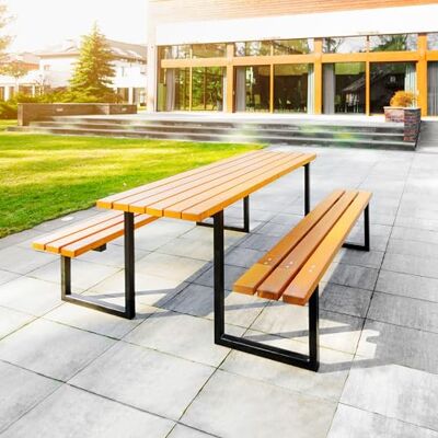 REKORD Massiver Picknicktisch Parktisch Atlas Sitzgruppe Holz Stahl 170x169x75cm Stabiler Gartentisch Bänke 6-8 Personen Wetterfest Robust für Park Terrasse Gastronomie Outdoor Tischset Teak REKORD Massiver Picknicktisch Parktisch Atlas Sitzgruppe Holz Stahl 170x169x75cm Stabiler Gartentisch Bänke 6-8 Personen Wetterfest Robust für Park Terrasse Gastronomie Outdoor Tischset Teak