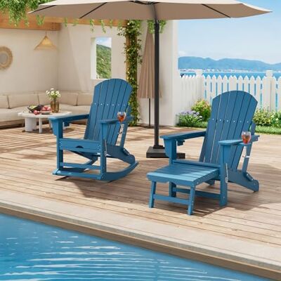 GarveeHome 2-in-1 Faltbarer Schaukelstuhl Aus HDPE, Adirondack-Liegestuhl Mit Getränkehalter, Breiten Armlehnen Und Fußstütze, Wetterfester Gartenstuhl, Für Terrasse Und Pool, 73,9 x 84 x 104,6 cm (1 Stück) GarveeHome 2-in-1 Faltbarer Schaukelstuhl Aus HDPE, Adirondack-Liegestuhl Mit Getränkehalter, Breiten Armlehnen Und Fußstütze, Wetterfester Gartenstuhl, Für Terrasse Und Pool, 73,9 x 84 x 104,6 cm (1 Stück)