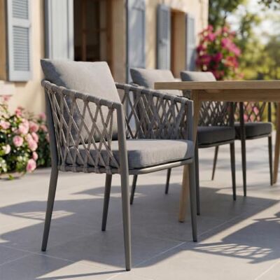 IDIMEX Gartenstuhl Sunny 6er Set, schwarz/grau, robuste Outdoor-Stühle mit Rope Bespannung. Wasserabweisende Sitzpolster, Gestell aus pulverbeschichtetem Aluminium. IDIMEX Gartenstuhl Sunny 6er Set, schwarz/grau, robuste Outdoor-Stühle mit Rope Bespannung. Wasserabweisende Sitzpolster, Gestell aus pulverbeschichtetem Aluminium.