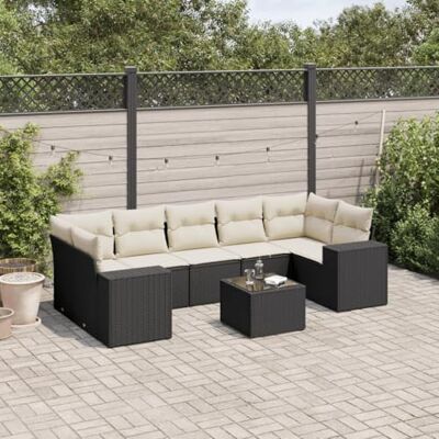 HBFDSFG 8-TLG. Garten-Sofagarnitur mit Kissen Schwarz Poly Rattan modulares Sofa Set Outdoor mit Glastisch und abnehmbaren Bezügen HBFDSFG 8-TLG. Garten-Sofagarnitur mit Kissen Schwarz Poly Rattan modulares Sofa Set Outdoor mit Glastisch und abnehmbaren Bezügen
