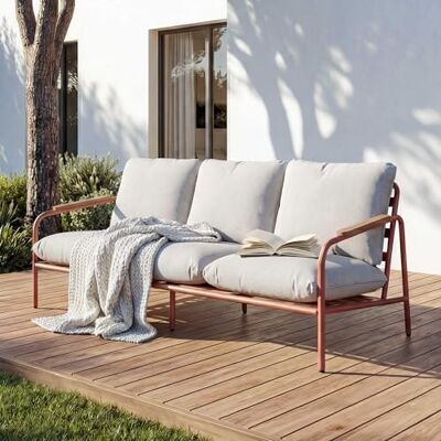 Mendler Aluminium-Gartenbank HWC-O11 184cm Stoff terrakotta Polster beige Outdoor, 3-Sitzer, Sitzbank, Sofa, Olefin, (205, g/m²) Mendler Aluminium-Gartenbank HWC-O11 184cm Stoff terrakotta Polster beige Outdoor, 3-Sitzer, Sitzbank, Sofa, Olefin, (205, g/m²)