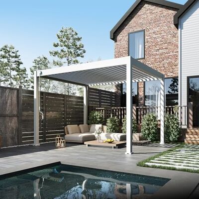 Weide SONNENSCHUTZ Weide Classic Pergola freistehend mit verstellbarem Lamellendach Witterungsbeständiger Pavillon für Garten & Terrasse mit Handkurbel und integriertem Wasserablauf 3 x 3.6 m Weiß Weide SONNENSCHUTZ Weide Classic Pergola freistehend mit verstellbarem Lamellendach Witterungsbeständiger Pavillon für Garten & Terrasse mit Handkurbel und integriertem Wasserablauf 3 x 3.6 m Weiß