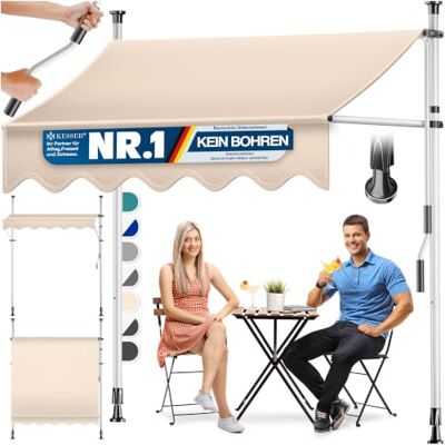 KESSER ® Klemmmarkise mit Handkurbel Balkon Balkonmarkise ohne Bohren Markise UV-beständig höhenverstellbar & wasserabweisend Sonnenschutz für Balkon Terrasse & Garten, Terrassenüberdachung 300cm KESSER ® Klemmmarkise mit Handkurbel Balkon Balkonmarkise ohne Bohren Markise UV-beständig höhenverstellbar & wasserabweisend Sonnenschutz für Balkon Terrasse & Garten, Terrassenüberdachung 300cm