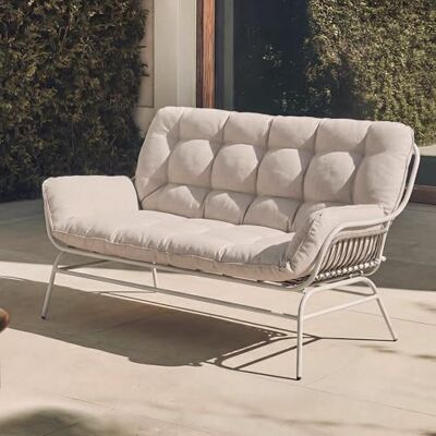 Mendler 2er-Sofa HWC-P75 Stoff hellgrau, Polster beige Gartensofa, Gartenbank, Couch, 2-Sitzer, 220g/m², Poly-Rattan, Metall Mendler 2er-Sofa HWC-P75 Stoff hellgrau, Polster beige Gartensofa, Gartenbank, Couch, 2-Sitzer, 220g/m², Poly-Rattan, Metall