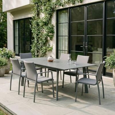 IDIMEX Gartenmöbel Set Verano, grau mit 6 Stühlen und ausziehbarem Gartentisch, Aluminium und wetterfeste Textilene, stapelbar, strapazierfähig, Outdoor-Möbel, Balkonmöbel, Terrassenmöbel IDIMEX Gartenmöbel Set Verano, grau mit 6 Stühlen und ausziehbarem Gartentisch, Aluminium und wetterfeste Textilene, stapelbar, strapazierfähig, Outdoor-Möbel, Balkonmöbel, Terrassenmöbel