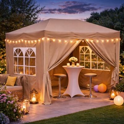 QUICK STAR Faltpavillon 2 x 3 m Braunbeige, 4 Easy-Klett Seitenwände (2 Reißverschlüsse, 2 Fenster), Pop Up Pavillon Faltbar, mit Tragetasche QUICK STAR Faltpavillon 2 x 3 m Braunbeige, 4 Easy-Klett Seitenwände (2 Reißverschlüsse, 2 Fenster), Pop Up Pavillon Faltbar, mit Tragetasche