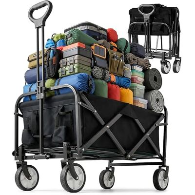 Relaxdays Bollerwagen, faltbar, 100 kg, Teleskopgriff, Oxford-Gewebe, Transportwagen Einkauf, Camping, Strand, schwarz Relaxdays Bollerwagen, faltbar, 100 kg, Teleskopgriff, Oxford-Gewebe, Transportwagen Einkauf, Camping, Strand, schwarz