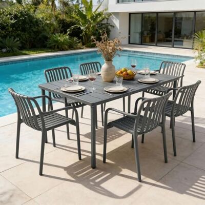 IDIMEX Gartenmöbel Set TULIPANO mit 1 Tisch & 6 Stühle in grau. Wetterfestes Aluminium & UV-beständiges Kunststoff. Outdoor Sitzgruppe für Terrasse & Balkon. IDIMEX Gartenmöbel Set TULIPANO mit 1 Tisch & 6 Stühle in grau. Wetterfestes Aluminium & UV-beständiges Kunststoff. Outdoor Sitzgruppe für Terrasse & Balkon.