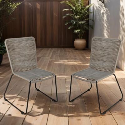 SAM Loreno 2er Set Outdoor Seilstuhl ISRA, Grau, stapelbare Gartenstühle Graue Seilbespannung aus Polyester, schwarzes Eisen-Gestell, Modernes Rope Chair Design für Garten, Balkon & Terrasse SAM Loreno 2er Set Outdoor Seilstuhl ISRA, Grau, stapelbare Gartenstühle Graue Seilbespannung aus Polyester, schwarzes Eisen-Gestell, Modernes Rope Chair Design für Garten, Balkon & Terrasse