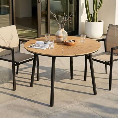 IDIMEX Gartentisch Agape rund 120x75cm, Schwarz/Natur – wetterfester Outdoor Tisch mit Aluminiumgestell und pflegeleichter WPC-Tischplatte in Holzoptik für Garten Terrasse oder Balkon IDIMEX Gartentisch Agape rund 120x75cm, Schwarz/Natur – wetterfester Outdoor Tisch mit Aluminiumgestell und pflegeleichter WPC-Tischplatte in Holzoptik für Garten Terrasse oder Balkon