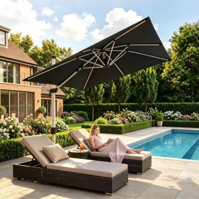 JUMMICO Sonnenschirm Ampelschirm 300x400 cm, Drehbar, Neigbar, Grau JUMMICO Sonnenschirm Ampelschirm 300x400 cm, Drehbar, Neigbar, Grau