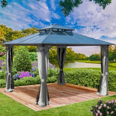 BRAST ® Pavillon Aluminium Pagode 4x4m viele Modelle & Farben inkl. Moskitonetz festes Dach wasserdicht stabil UV-Schutz Hellgrau BRAST ® Pavillon Aluminium Pagode 4x4m viele Modelle & Farben inkl. Moskitonetz festes Dach wasserdicht stabil UV-Schutz Hellgrau
