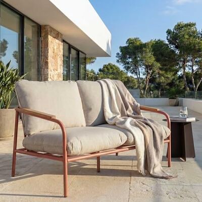 Mendler Aluminium-Gartenbank HWC-O11 125cm Stoff terrakotta Polster beige Outdoor, 2-Sitzer, Sitzbank, Sofa, Olefin, (205, g/m²) Mendler Aluminium-Gartenbank HWC-O11 125cm Stoff terrakotta Polster beige Outdoor, 2-Sitzer, Sitzbank, Sofa, Olefin, (205, g/m²)