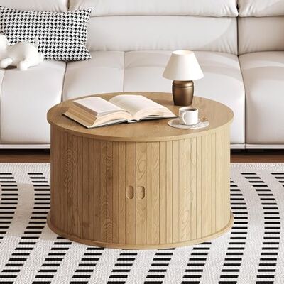 GarveeHome Runder Kaffeetisch Mit Geriffelten Türen, Minimalistisch Couchtisch Mit Schiebetüren, Beistelltisch Mit Ablageflächen, Für Wohnzimmer Und Schlafzimmer, 70x70x40cm GarveeHome Runder Kaffeetisch Mit Geriffelten Türen, Minimalistisch Couchtisch Mit Schiebetüren, Beistelltisch Mit Ablageflächen, Für Wohnzimmer Und Schlafzimmer, 70x70x40cm