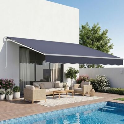 VEVOR Gelenkarmmarkise 3,5x3 m, Einziehbare Markise mit Handkurbel, Terrassenmarkise UPF 80+ Sonnenschutz, Sonnenmarkise, Balkonmarkise für Terrasse, Balkon, Garten & Fenster, Grau VEVOR Gelenkarmmarkise 3,5x3 m, Einziehbare Markise mit Handkurbel, Terrassenmarkise UPF 80+ Sonnenschutz, Sonnenmarkise, Balkonmarkise für Terrasse, Balkon, Garten & Fenster, Grau